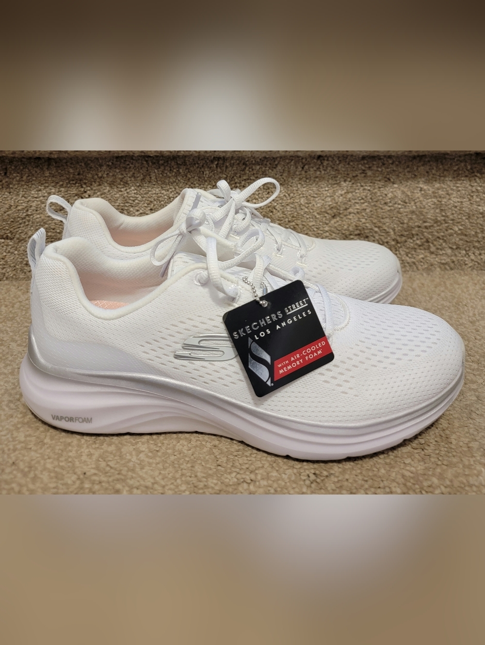 Skechers White Mesh Vapor Foam Lace-Up Sneakers